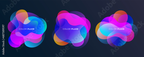 Set of abstract curved liquid shapes. Bright fluid colors. Vibrant color gradients for creative graphic design. Vector illustration.
