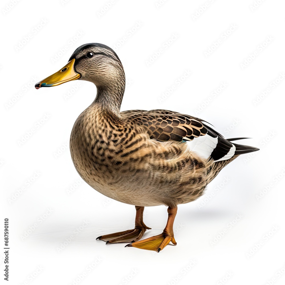 Graceful drake in flight. Colorful waterfowl soaring against. Majestic goose. Lone wild bird standing proudly isolated on studio white background Graceful drake in flight. Colorful waterfowl soaring against. Majestic goose. Lone wild bird standing proudly isolated on studio white background