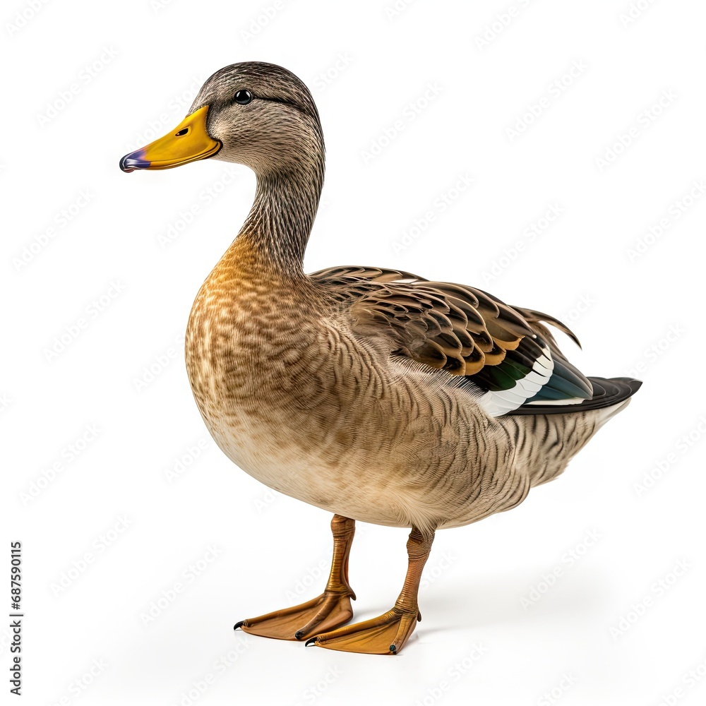 Graceful drake in flight. Colorful waterfowl soaring against. Majestic goose. Lone wild bird standing proudly isolated on studio white background Graceful drake in flight. Colorful waterfowl soaring against. Majestic goose. Lone wild bird standing proudly isolated on studio white background