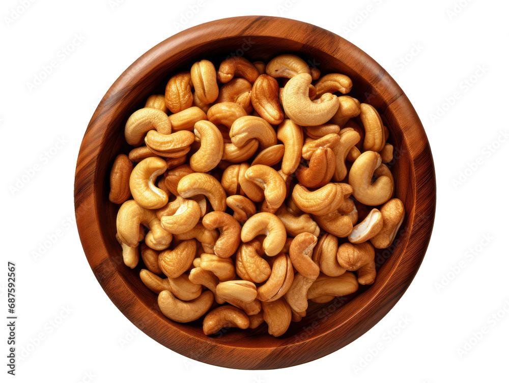 Top View of a Snack Bowl Of Roasted Cashew Nuts For Aperitif or Party. Wooden Bowl Of Roasted Cashew Nuts Isolated Against A Transparent Background. PNG Top View of a Snack Bowl Of Roasted Cashew Nuts For Aperitif or Party. Wooden Bowl Of Roasted Cashew Nuts Isolated Against A Transparent Background. PNG