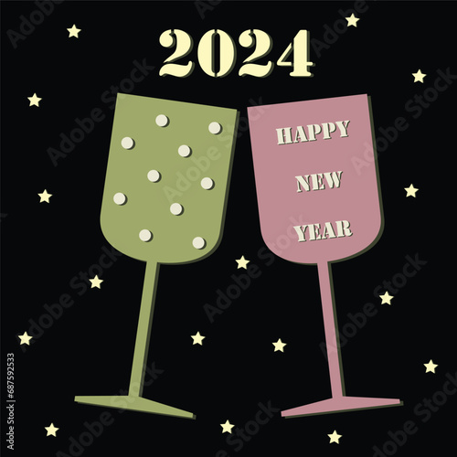 Happy New Year 2024 card vector illustration