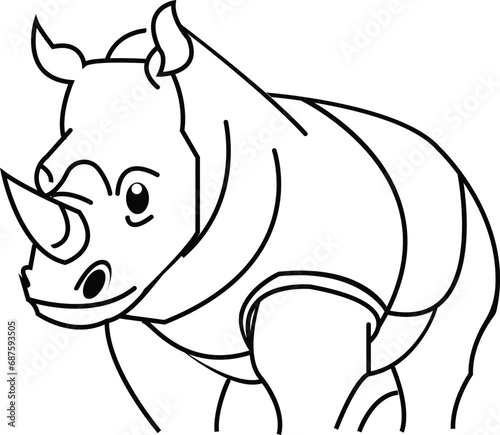 African savannah animal rhinoceros isolated transparent background, vector style. Educational zoology, coloring book picture. Threatened or endangered species animals .line vector, for mobile, logo,