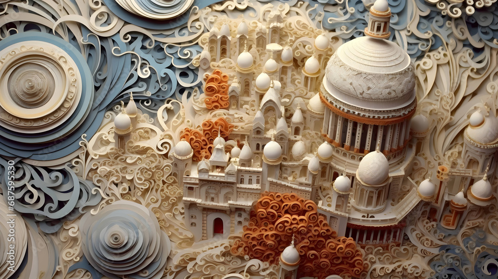 ancient map, Paper quilling, paper cut art, paper illustration::5 very detailed,Ai