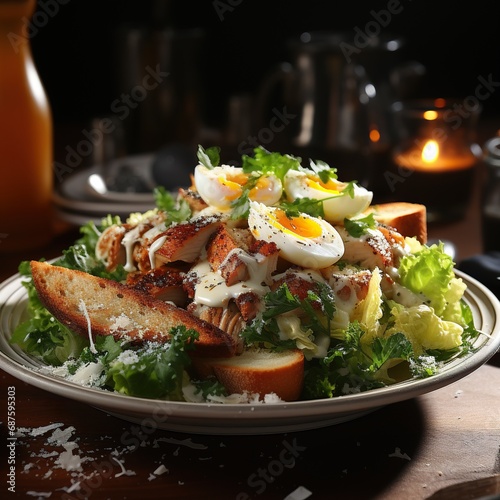 Party Spread with Chicken Caesar Salad Healthy Food Display Generative AI