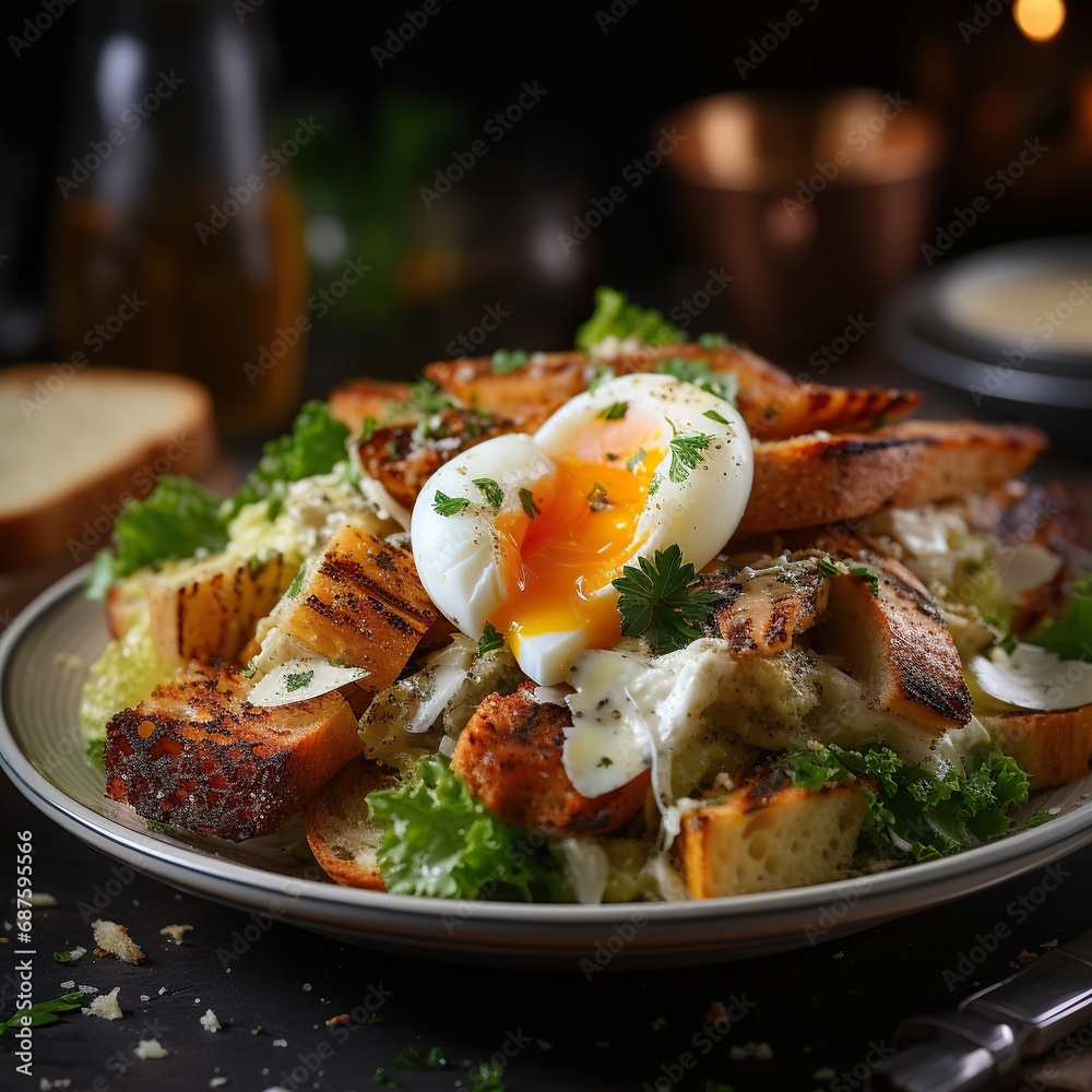 Party Table Snapshot Realistic Chicken Caesar Salad Image Generative AI Party Table Snapshot Realistic Chicken Caesar Salad Image Generative AI