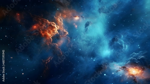 Deep blue space background filled with nebulae and myriads of stars,Ai