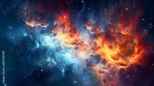 Deep blue space background filled with nebulae and myriads of stars,Ai