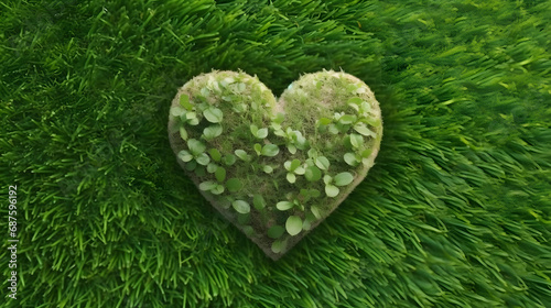 Earth day concept, Earth in Heart shape on green grass. Love and Save the World for the Next Generation concept,Ai