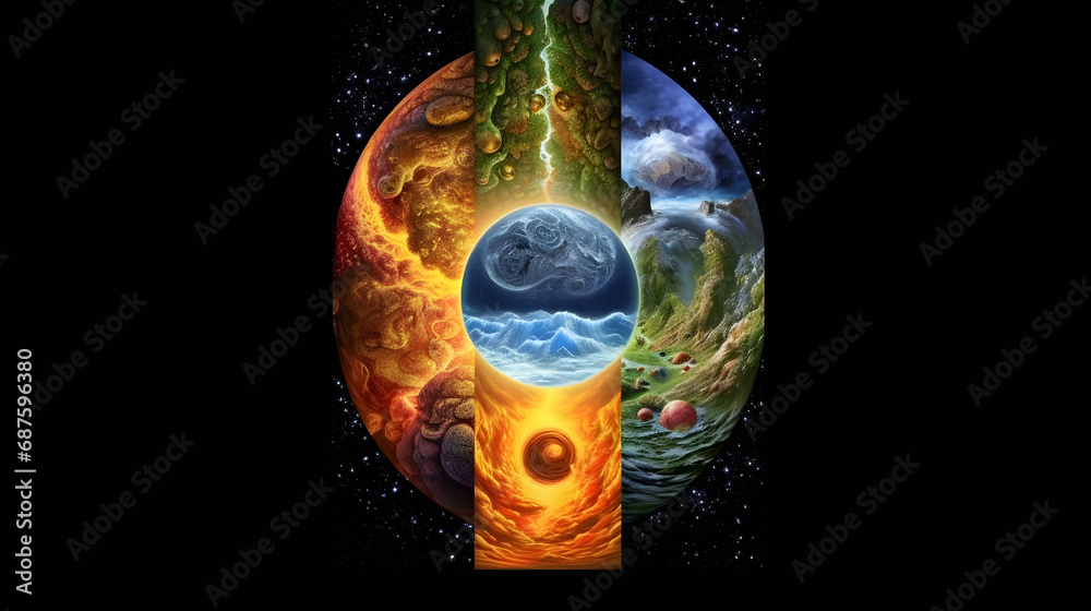 Five elements of nature air water fire earth space creation of natures forceAi