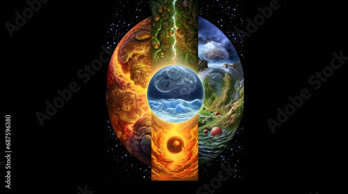 Obraz na płótnie Five elements of nature air water fire earth space creation of natures forceAi w salonie