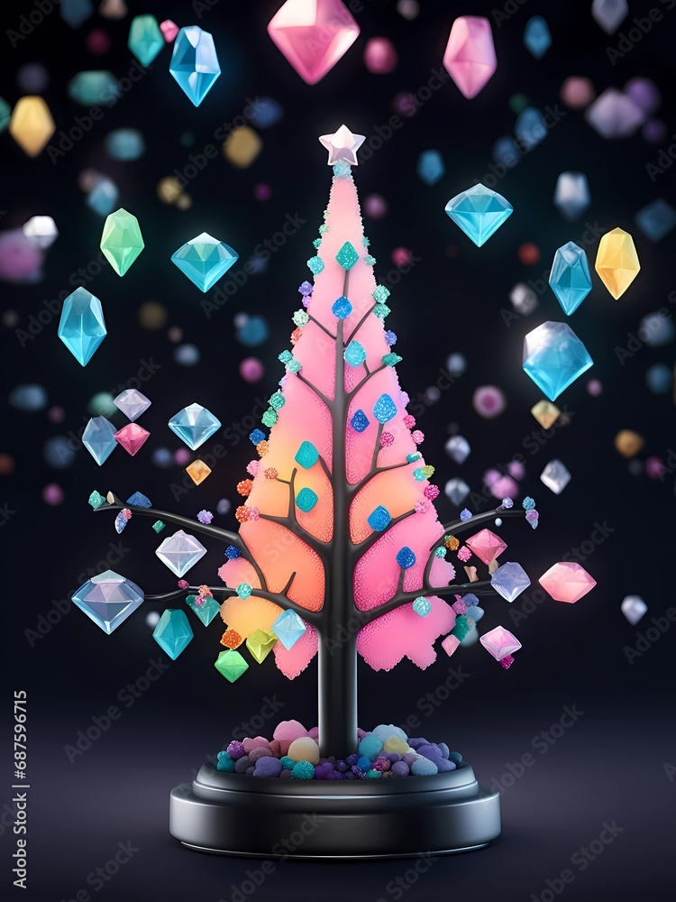 colorful christmas tree made by gems