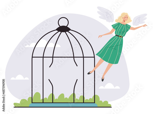 People free out cage freedom concept. Vector flat graphic design illustration
