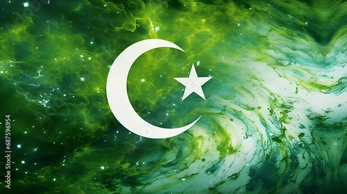 waving colorful national flag of pakistan on a gray background with text independence day ,Generative Ai
