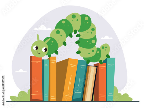 Bookworm worm book library education knowledge concept. Vector flat graphic design illustration
