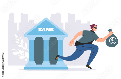 Bank robbery thief robber burglar character run away concept. Vector flat graphic design illustration