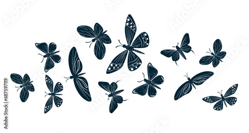 Butterfly silhouette flow drawing abstract concept. Vector flat graphic design illustration
