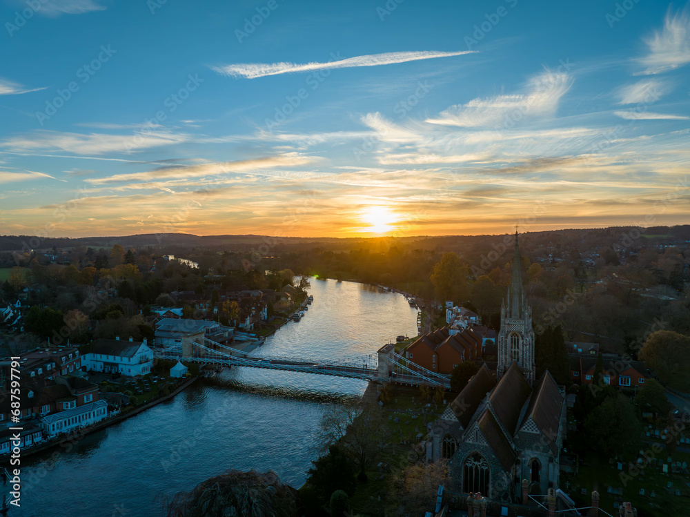 sunset over the river Thames in Marlow