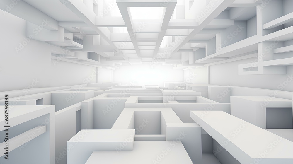 white and grey abstract rectangles perspective background. wallpaper, banner. generative AI
