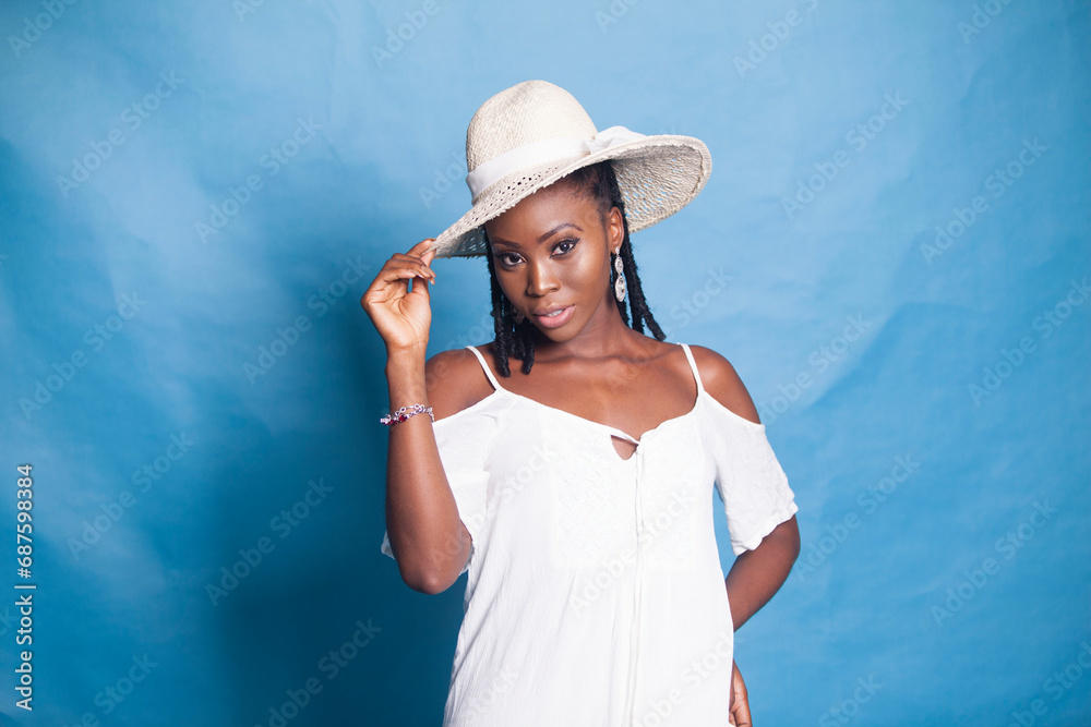 Pretty ebony model in a summer dress