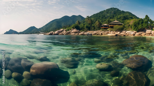Koh Tao island in gulf of Thailand panorma,Generative Ai