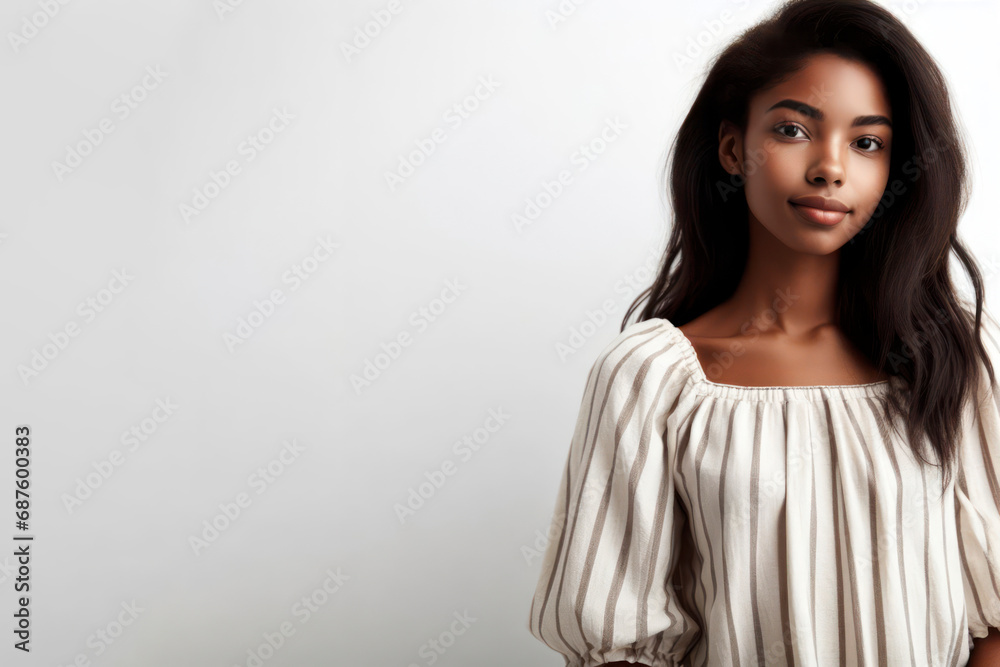 Portrait image of a young African American woman wearing standing on a white background copy space. ai generative Portrait image of a young African American woman wearing standing on a white background copy space. ai generative