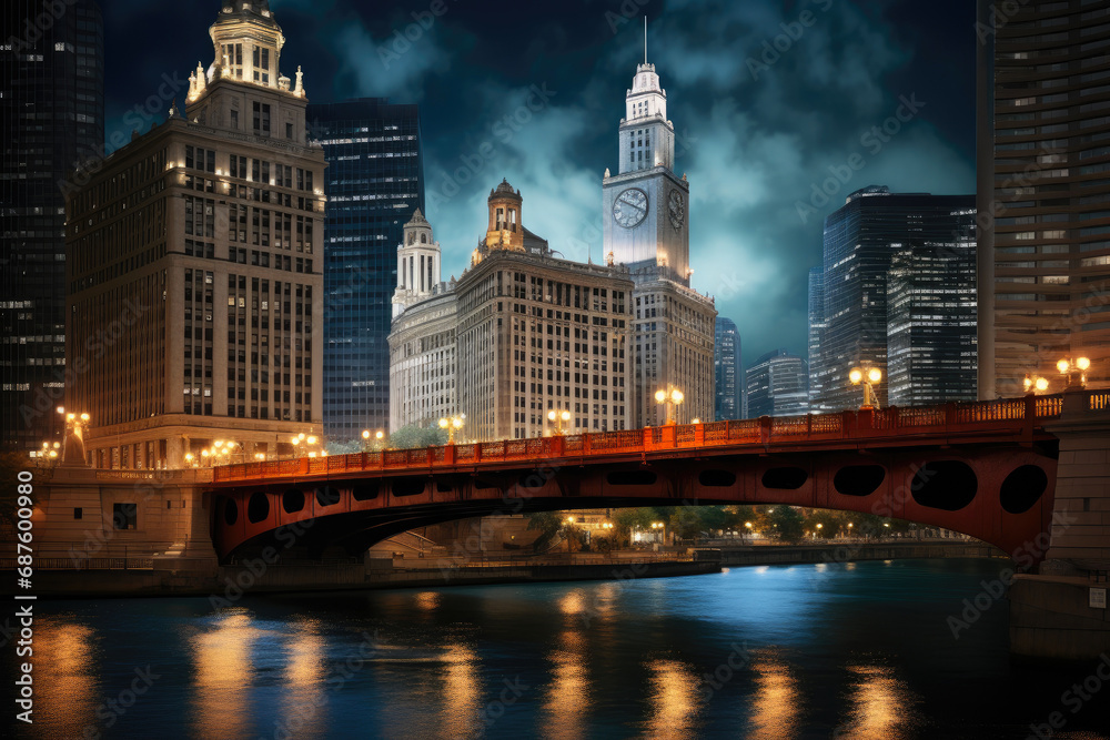 Obraz premium Urban Elegance: Chicago Bridge Time-lapse