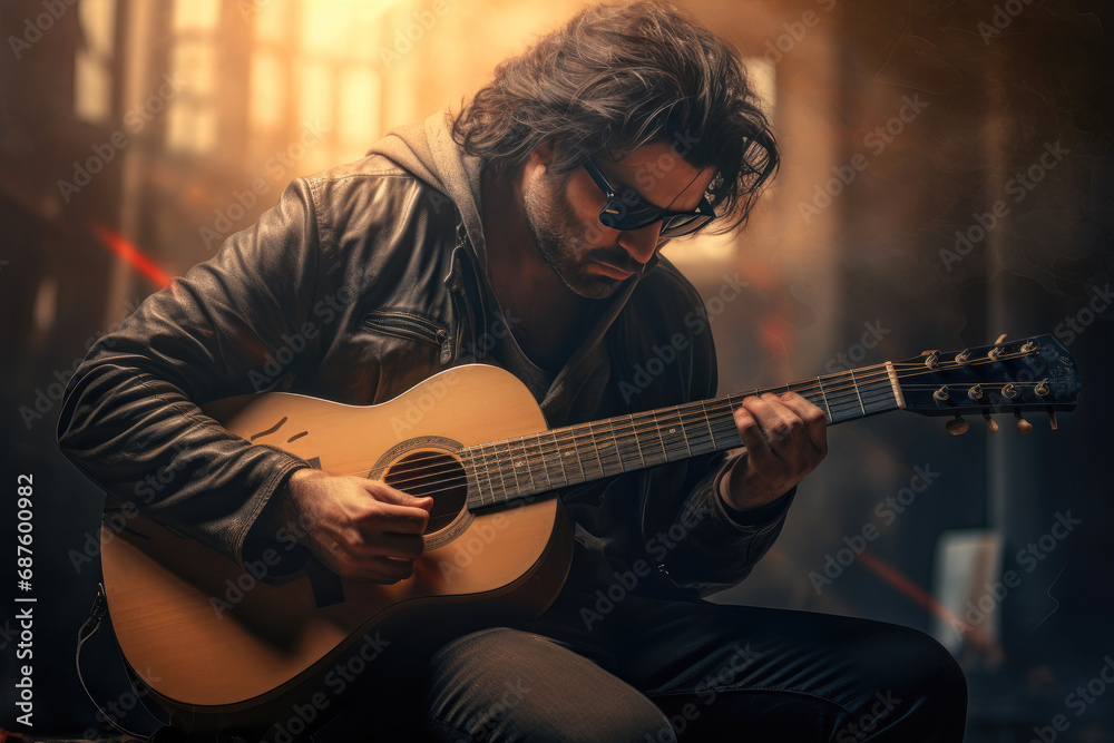 Obraz premium Concert Spotlight: Guitarist Engaging Crowd
