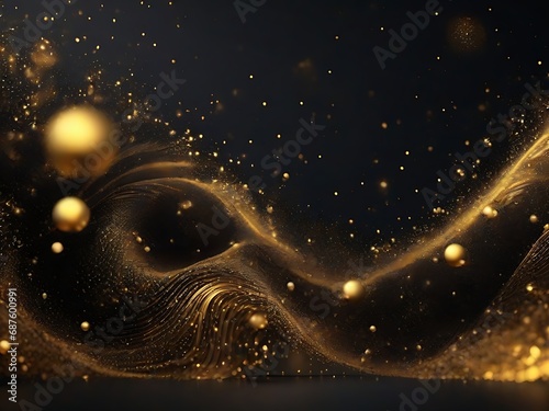 Abstract background with golden shining dots and stars, particles wave and light abstract background AI generative.