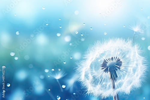 dandelion on blue background with copy space