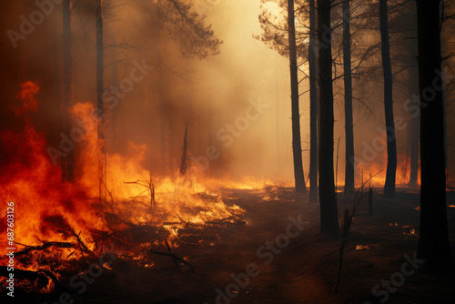 Fiery Embrace: Trees Engulfed in Flames