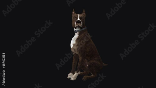 Stafford-shire Bull Terrier Dog - Seating and Barking Loop - Alpha Channel - Realistic 3D model animation with alpha channel isolated on transparent background photo