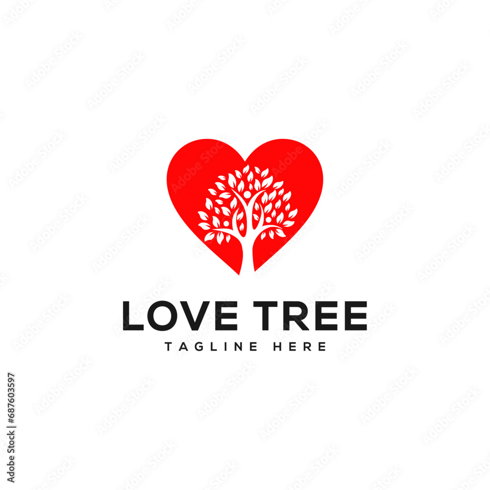 Love tree nature logo design with heart sign vector icon