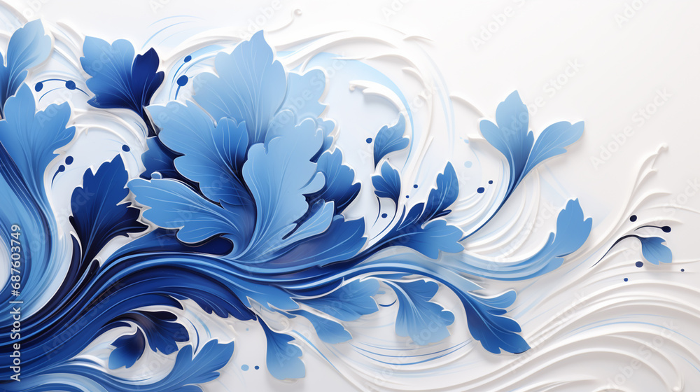 Floral in blue and white. abstract botanical pattern. - obrazy, fototapety, plakaty 
