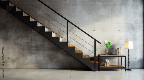 Details of railing and stairs of a modern building © alexkich