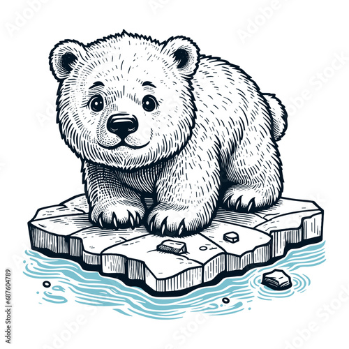 cute polar bear on an ice floe sketch