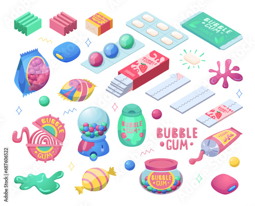 Gum for kids. Bubble gum collection exact vector jelly candy for kids