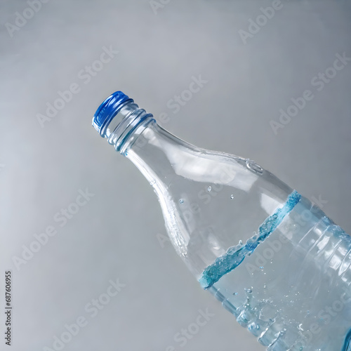 clear transparent water is pouring into a glass from a plastic bottle © StellarK