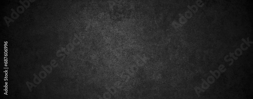horizontal textured black grunge background. Dark concrete stone wall background with copy-space.