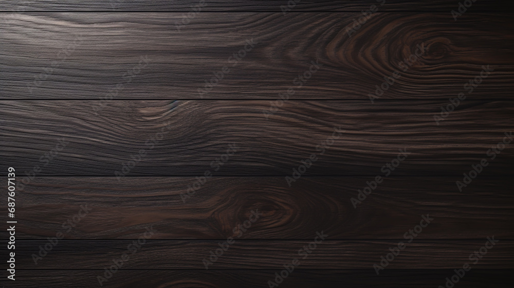Fototapeta premium Texture of dark old wood. Charred and burnt old Board with knots. Wide burned board texture close-up, panoramic banner.