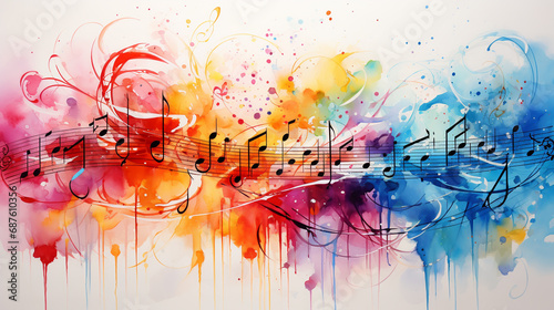 Abstract Colorful Music Background with Watercolor Element. illustration