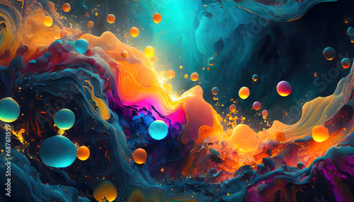 Brightly colored liquid fluid abstract blobs