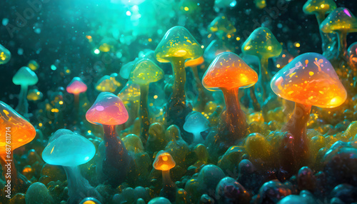 Brightly colored liquid fluid abstract trippy mushroom blobs