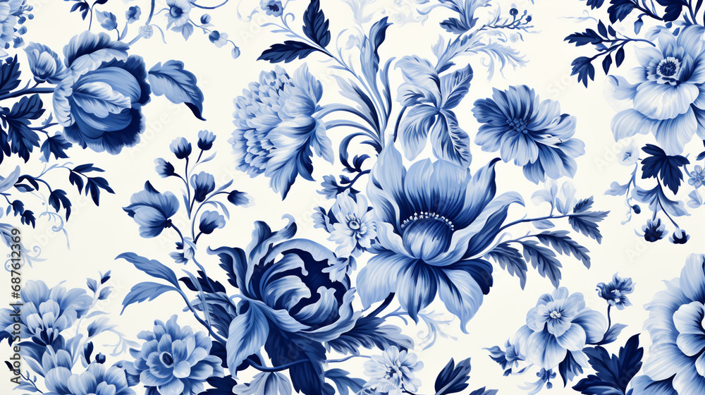 Floral in blue and white. abstract botanical pattern. - obrazy, fototapety, plakaty 