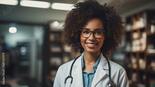 beautiful black woman doctor headshot portrait, healthcare, professional, success, medical, young woman, hospital, diversity in the workplace