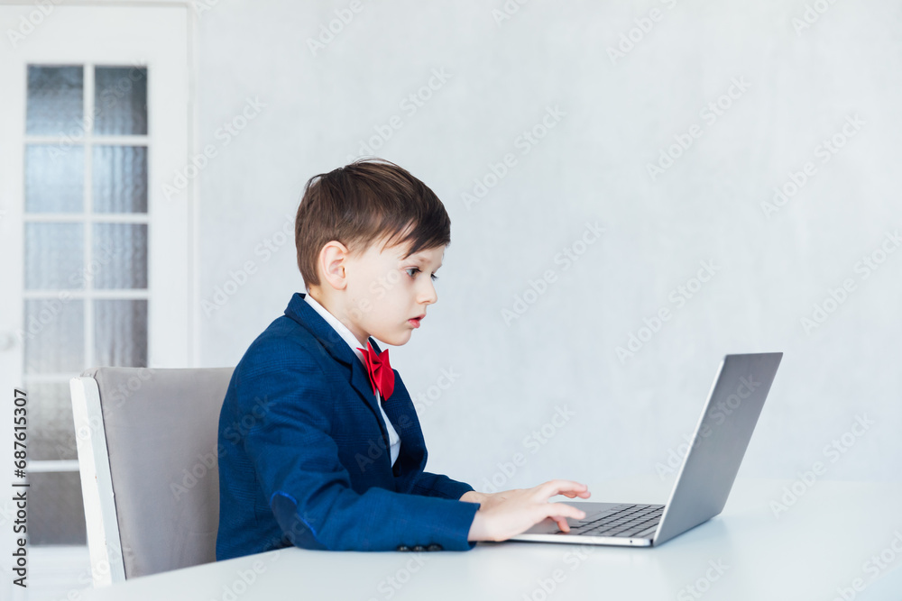Lessons Boy Schoolboy Studying at the Computer Online School Lessons Boy Schoolboy Studying at the Computer Online School