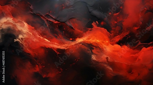 Fototapeta Naklejka Na Ścianę i Meble -  abstract liquid painting. marbled wallpaper background. red black swirls white painted splashes illustration.	