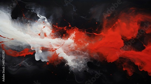 abstract liquid painting. marbled wallpaper background. red black swirls white painted splashes illustration. 