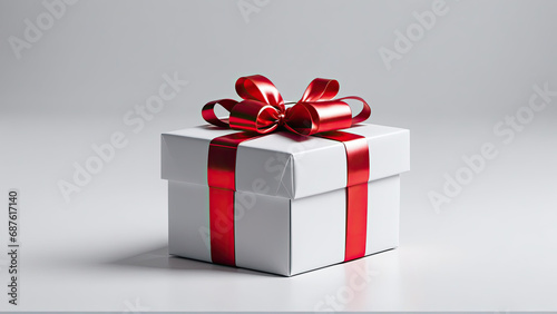 A Simple and Elegant White Gift Box with a Striking Red Ribbon
