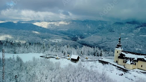 Sveta Gora, beautiful winter. snow, church, Croatia photo