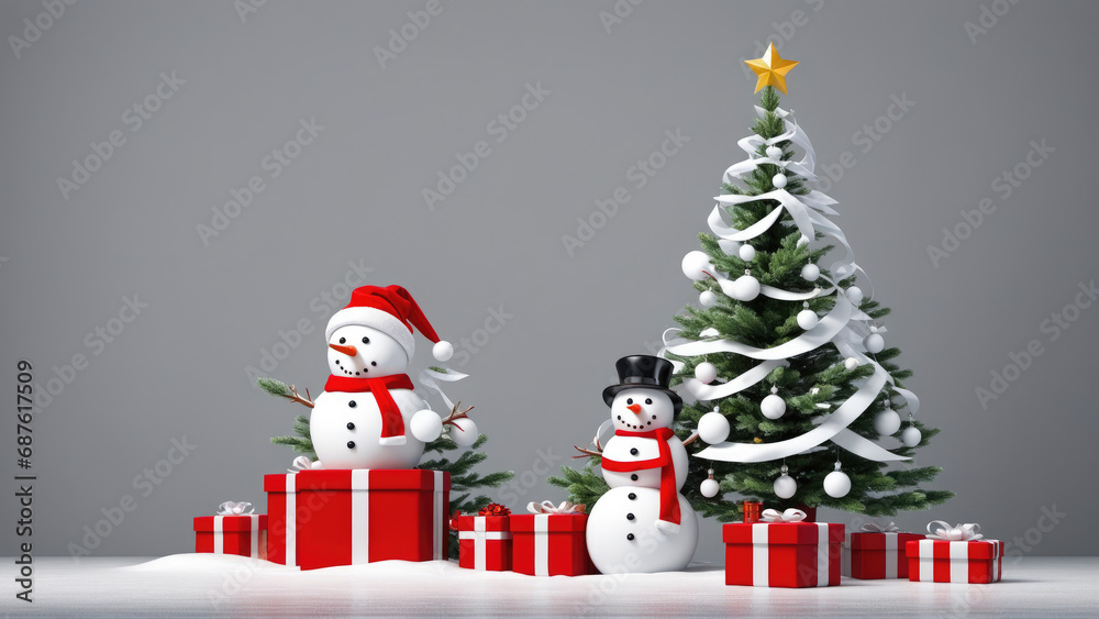 Group of Snowmen Standing Next to Christmas Tree